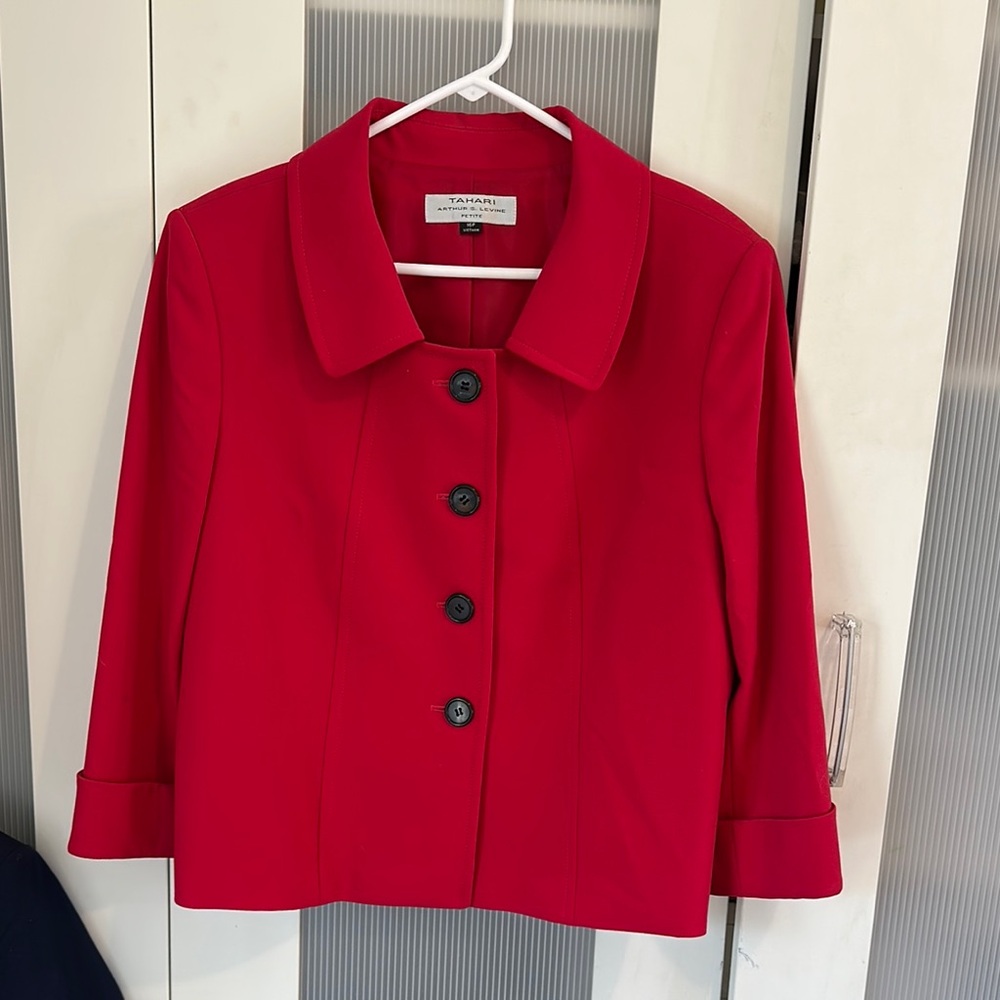 Tahari ASL red Blazer Classic Structured Design